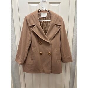 FLEURETTE Women's Camel Double Breasted Wool Blend Peacoat Size 12‎